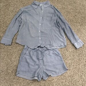 Women's Blue Button-Up Swim Coverup Set